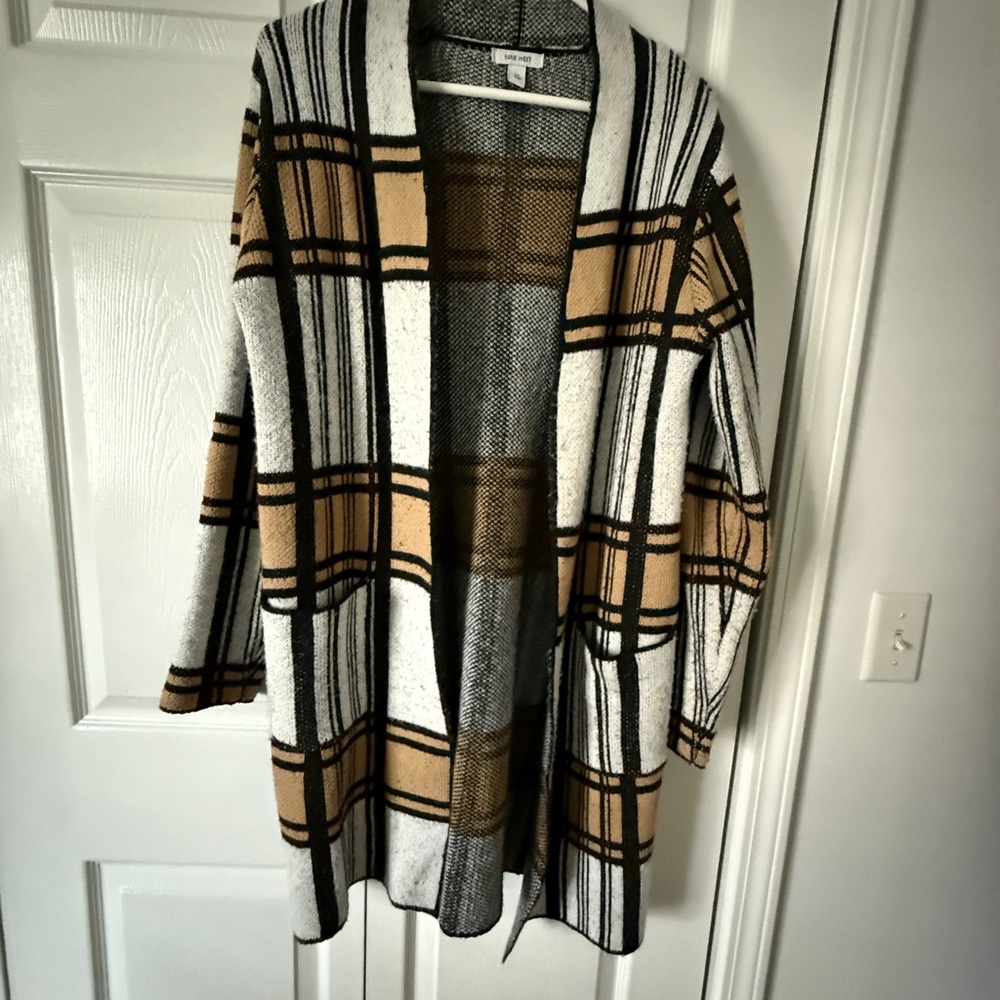 Nine West Black and White Plaid Cardigan Sweater